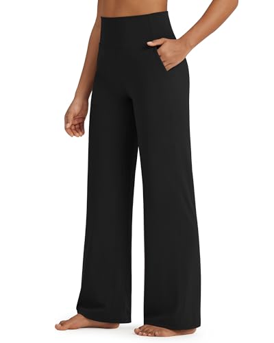 Apana Women Wide Leg Comfy Casual Trousers Stretch,Black,M,Petite