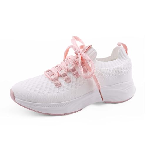 Apana - Women's Nitro Fly Shoes, Dry-Wicking Technology with Lace-Up Closure (White/Pink, 8)